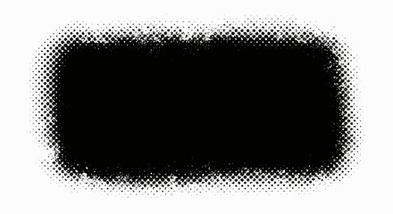 A black rectangular shape with a distressed, halftone dot pattern along its edges, set against a white background.