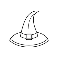 witch hat line art, black outline, coloring book page vector illustration