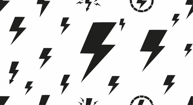 Black and white pattern of lightning bolt icons on a white background.