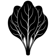 Stylized black silhouette of a bunch of spinach leaves with visible veins