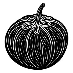 Stylized black and white illustration of a pumpkin with intricate line art detail