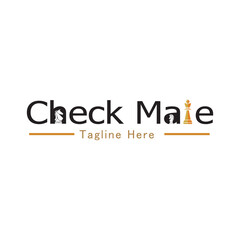 CheckMate Text Logo Design with Chess Pieces – Minimal Modern Vector Logo Illustration on White Background