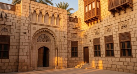 Obraz premium Traditional Arabic Architecture in Dubai Courtyard and Stone Buildings