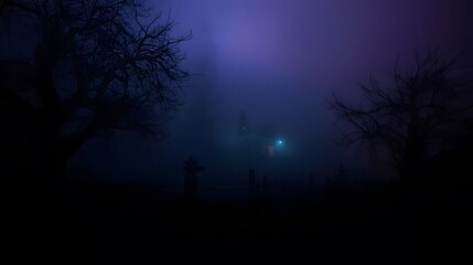 Fototapeta premium Halloween Night with Foggy Spooky Atmosphere