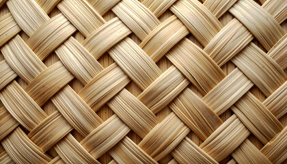 Detailed View of a Tightly Woven Reed or Rattan Basket Texture