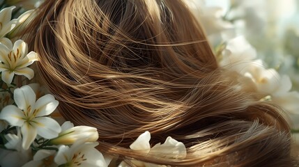 Beautiful Hair Surrounded by Lilies