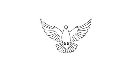 A stylized line art vector of a dove with elegant curves and flowing wings, centered on a clean white background
