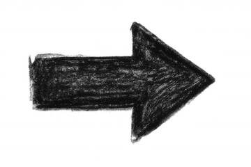 Fototapeta premium Black arrow pointing to the right, drawn with charcoal on a transparent background, ideal for indicating direction