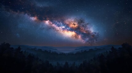 Naklejka premium Celestial Canopy Over the Darkened Forest.