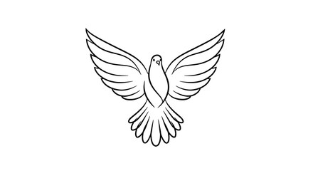 A stylized line art vector of a dove with elegant curves and flowing wings, centered on a clean white background

