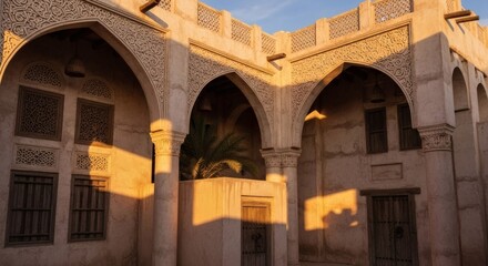Traditional Arabic Architecture in Dubai Courtyard and Stone Buildings