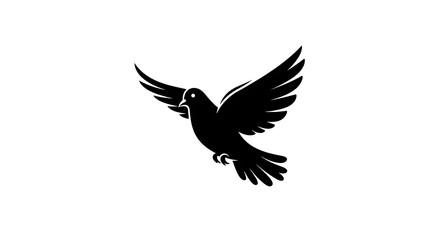 A stylized line art vector of a dove with elegant curves and flowing wings, centered on a clean white background
