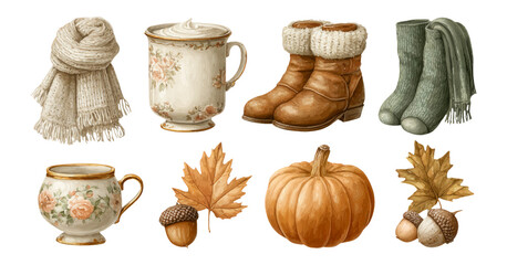 Autumn-Themed Cozy Accessories and Elements for Seasonal Artwork