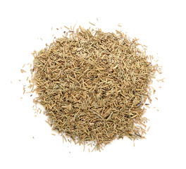 Heap of dried rosemary isolated on white background, closeup