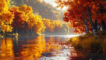 Obraz premium Autumn river reflection background