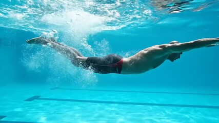 Underwater Swimmer Dynamic Freestyle Stroke in a Pool