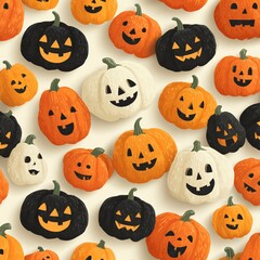 Halloween Jack o Lantern Pumpkins Seamless Pattern Festive Autumn Background Design
