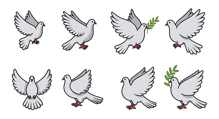 A stylized line art vector of a dove with elegant curves and flowing wings, centered on a clean white background
