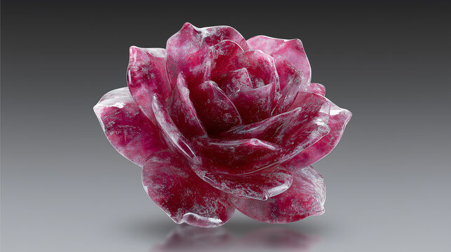 Ruby Rose Carving Gemstone Rose Sculpture Crystal Flower Art in Red Stone.