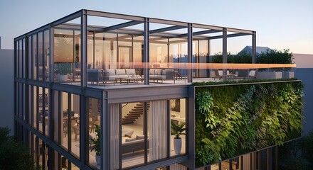 Two-story urban glass house with steel frame