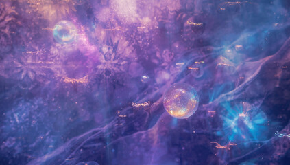 Abstract Artistic Cosmic Space Background - Galaxy Colors Inspiration with Texture, Sphere Light, Nebula, and Stars in Dreamy Whimsical and Elegant Style