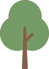 Simple Flat Style Rounded Tree Illustration with Brown Trunk and Green Crown