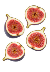 Fresh ripe figs sliced and falling in the air, perfect for food, healthy eating, and organic fruit concepts. Isolated on white or transparent background. PNG format.