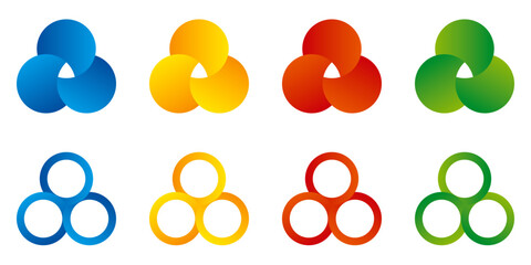 ベン図　インフォグラフィック　グラデーション　カラフル　セット　3つの円の重なり