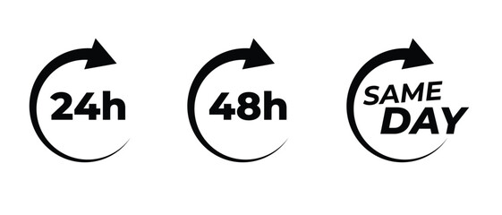 24h 48h Same Day Delivery Icons – Fast Shipping, Express Service Vector Set