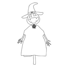 Outline for Coloring of Halloween Scarecrow Lantern Jack Pumpkin. One of the Fall Holiday Symbol. Vector Illustration.