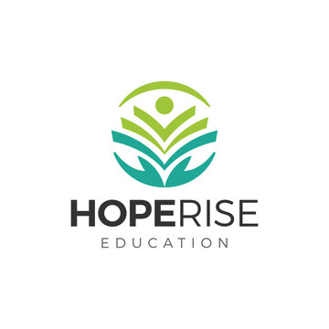Abstract book hands human figure logo for education nonprofit, modern clean professional identity design