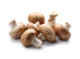 Fresh champignon mushrooms isolated on white background, closeup