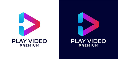 triangle arrow play forward video next icon logo design vector illustration template in colorful minimalist.