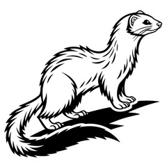 Black and white illustration of a standing ferret with a shadow
