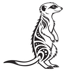 Obraz premium Stylized black and white meerkat illustration with tribal patterns