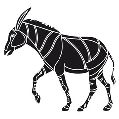Obraz premium Stylized black donkey with white geometric patterns walking