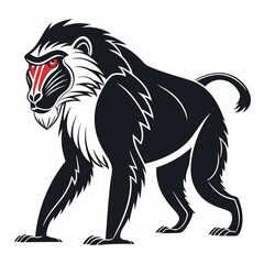 Fototapeta premium Stylized illustration of a black baboon with red markings on its face