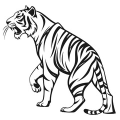 Obraz premium Stylized black and white tiger roaring and walking
