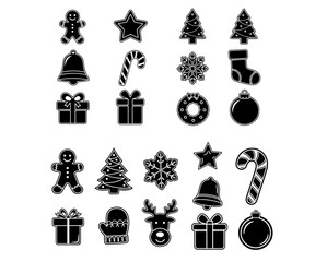Christmas Cookie Icon Set – Black and White Holiday Vector Pack