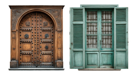 Detailed Wooden Door and Shuttered Window Art for Creative Projects