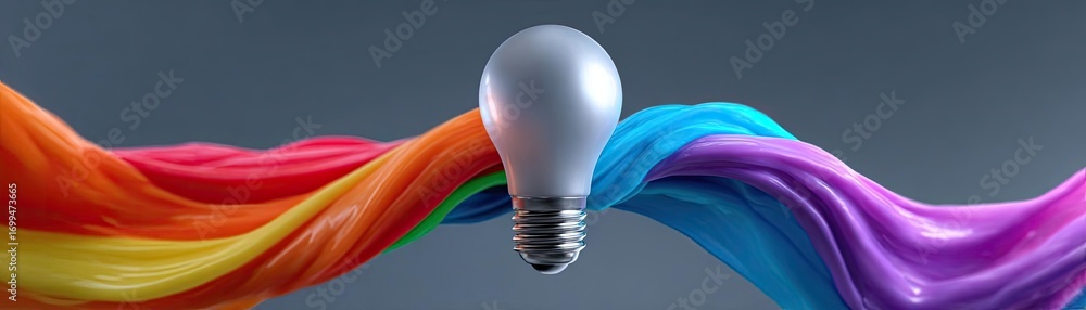 Poster creative light bulb explodes with colorful paint concept. a colorful design featuring a light bulb a