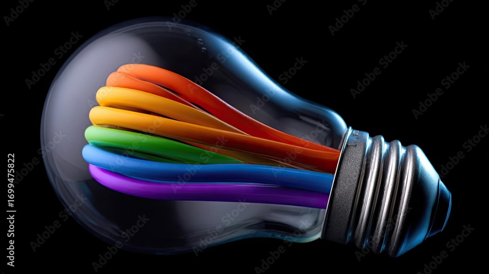 Poster creative light bulb explodes with colorful paint concept. a colorful light bulb design with rainbow 