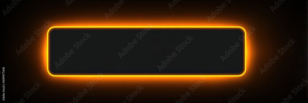 Poster neon glow rectangular sign illuminating a dark background with an empty space for text