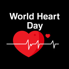World Heart Day Vector Illustration &ndash; Red Heart with ECG Line Design