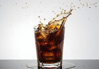 Glass of cola with ice cubes