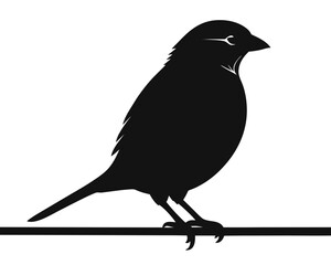 Black silhouette of a small bird perched on a thin branch