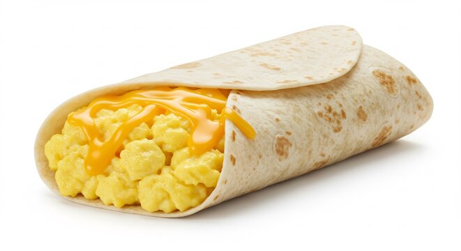 D�licieux burrito petit-d�jeuner �ufs fromage dor� lumi�re vive. AI Generated