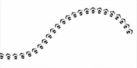 Black animal paw prints trail curved across white background
