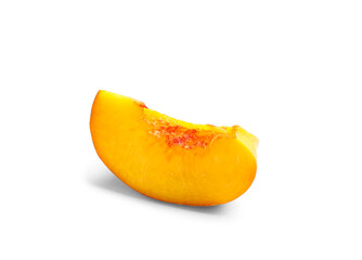 Piece of sweet ripe peach on white background
