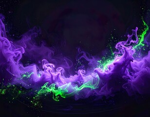 Dark Halloween Background with Purple Smoke and Neon Green Sparks